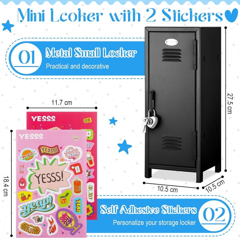 Vercraft Mini Locker with Lock Keys Stickers 10.8inch Small Storage Locker Desk Locker Metal Small Locker Miniature Storage Locker Functional Safe Metal Locker for Desktop Bedroom Home Office (Black) - Image 3